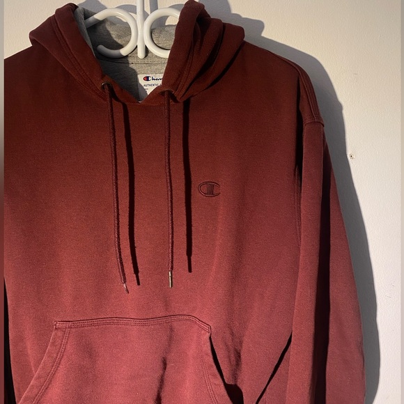 CHAMPION unisex burgundy hoodie with grey inside on hood - Picture 3 of 5